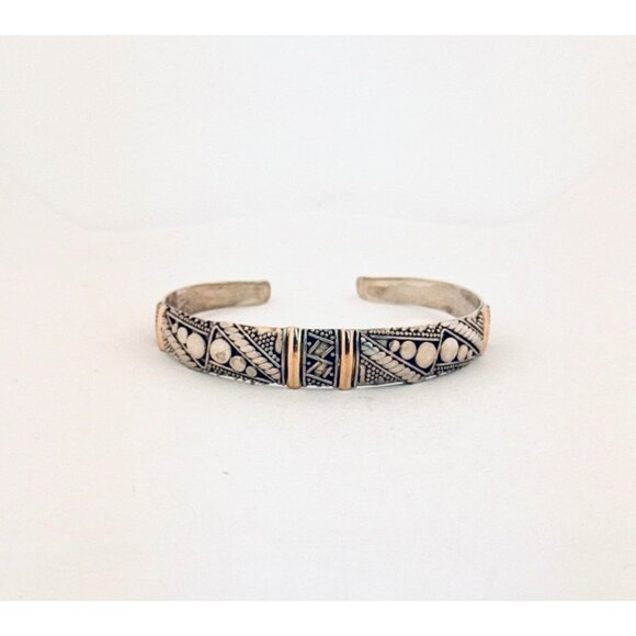 Vintage Sterling Silver 925 Etched Cuff Bracelet Tribal Design Size 6 Estate - Picture 1 of 9